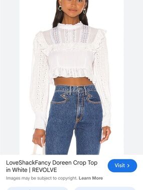 LoveShackFancy White Doreen Cropped Eyelet Ruffle Top